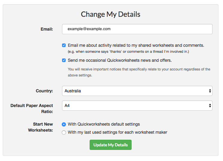 Change settings form