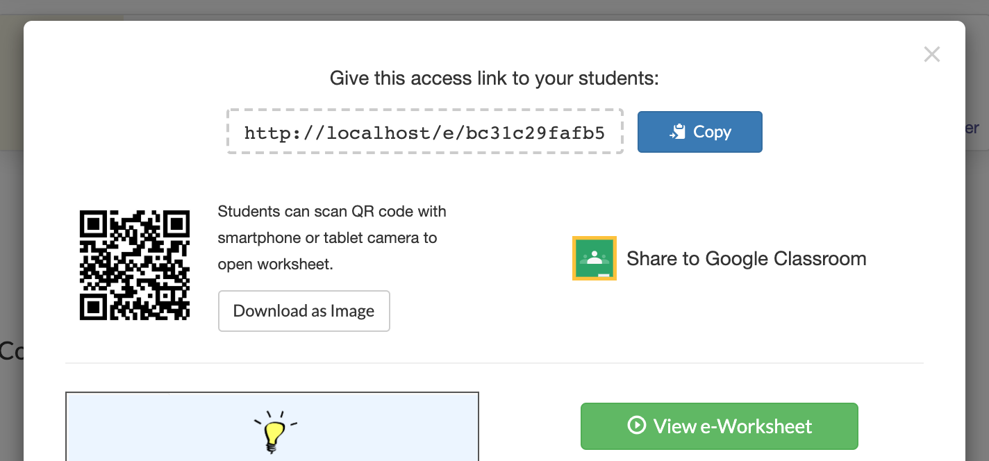 e-Worksheet Access link