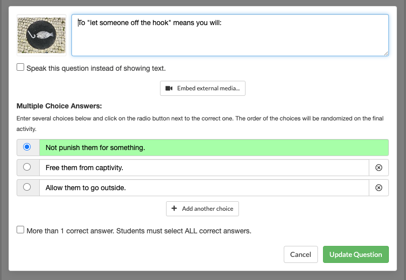 Edit multiple choice question