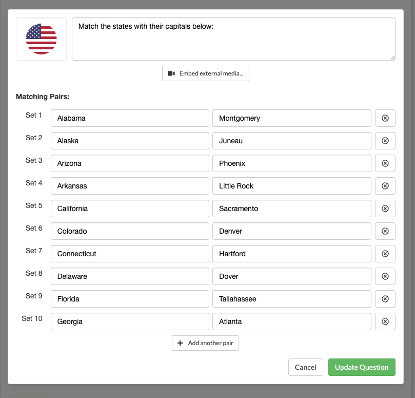 Edit matching pairs activity