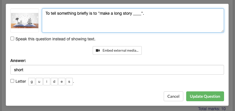 Edit short answer question