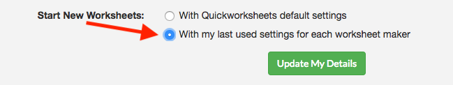 Last used settings