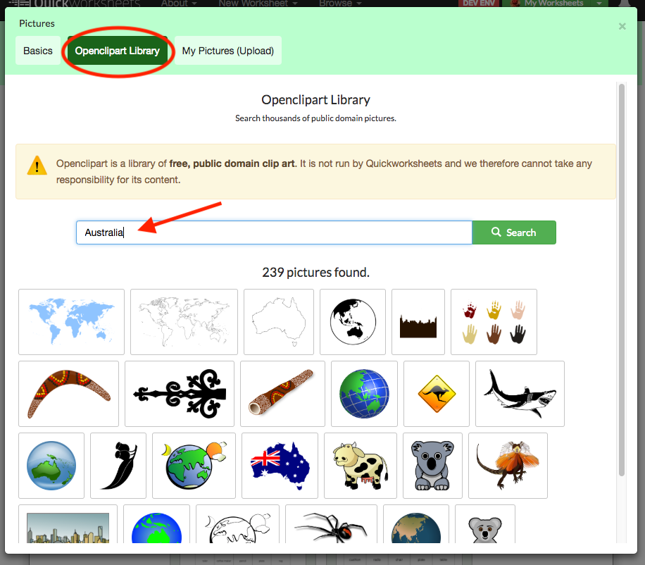 picture dialog - Openclipart search