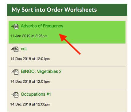 Example of previous worksheets in sidebar.