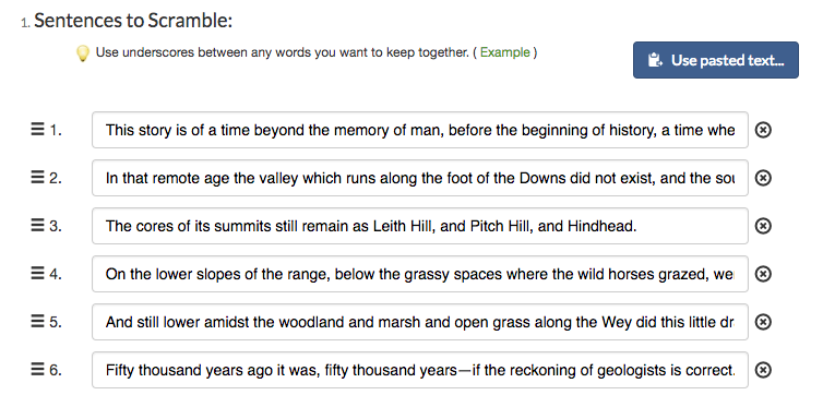 Example of the 'use pasted' feature