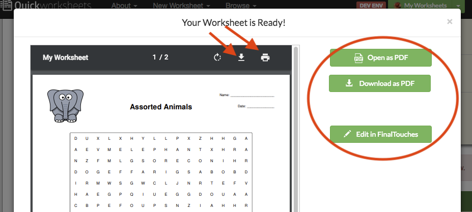 Worksheet ready dialog