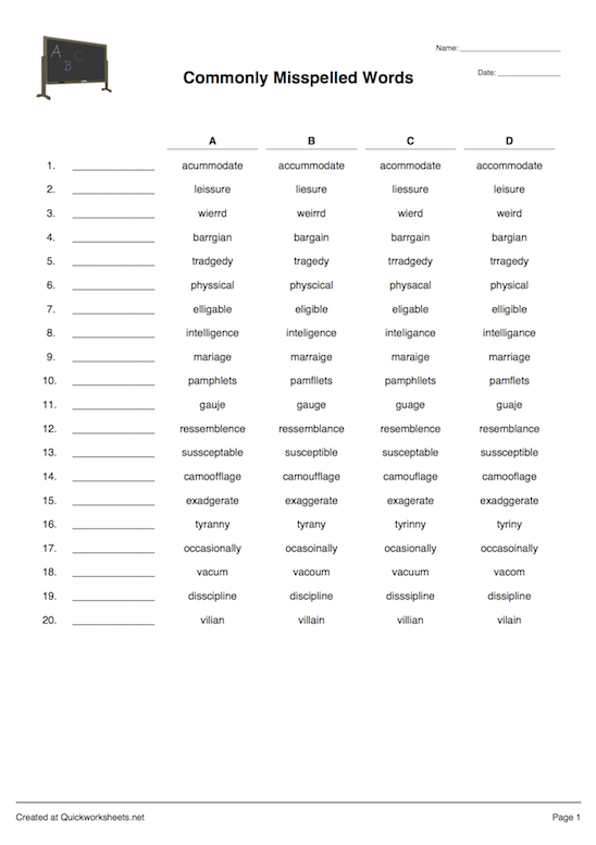 for test vocabulary 2 english grade Spelling   English Quickworksheets.net Worksheet Test Generator